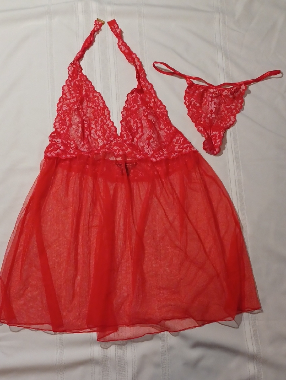 NWOT Victorias Secret Red Lace Babydoll Lingerie with Thong